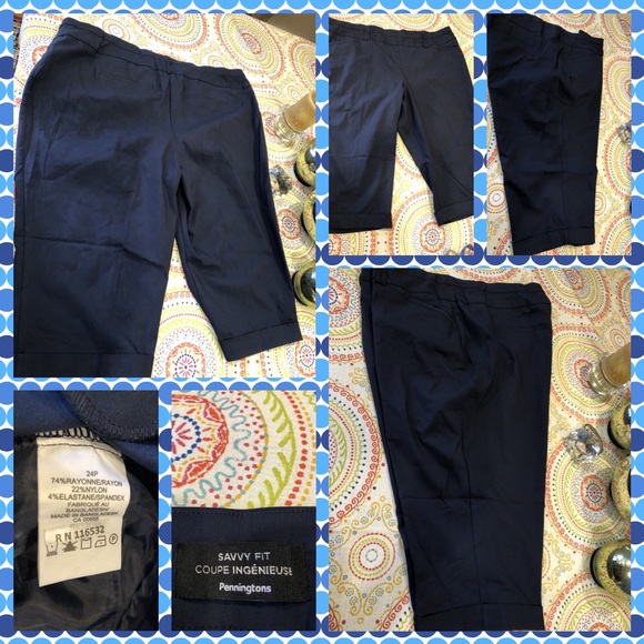 Penningtons Pants - BNWOT RAYON NAVY BLUE CUFFED CAPRIS W/Pockets